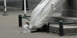 Just after the big earthquake William Rolleston statue outside Canterbury Museum.