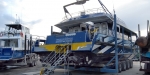 One of the Kaikoura Whale Watch vessels. Note the enormous trailer, and the inboard jet motors used instead of propellers.