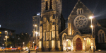 Christchurch Cathedral pictured at night. This photograph was taken on 4 November 2010 between the two earthquakes. The big earthquake occurred just three months later on 22 September 2011.