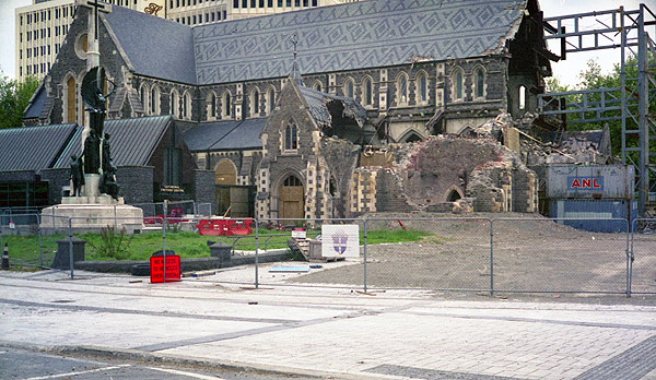The remains of Christchurch Anglican Cathedral. Photograph taken November 2012. Yashica Electro 35