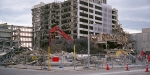 View from the intersection of Colombo and Gloucester Streets, Christchurch, of buildings during demolition following the devastating Canterbury earth quakes of 2010 and 2011. Photograph taken November 2012. Yashica Electro 35