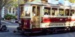Tram, Worcester Boulevard Art Centre prior to the earhquakes, Christchurch, Canterbury, New Zealand. Photograph taken with Yashica Electro 35 on Fuji Superia 400 ASA film.